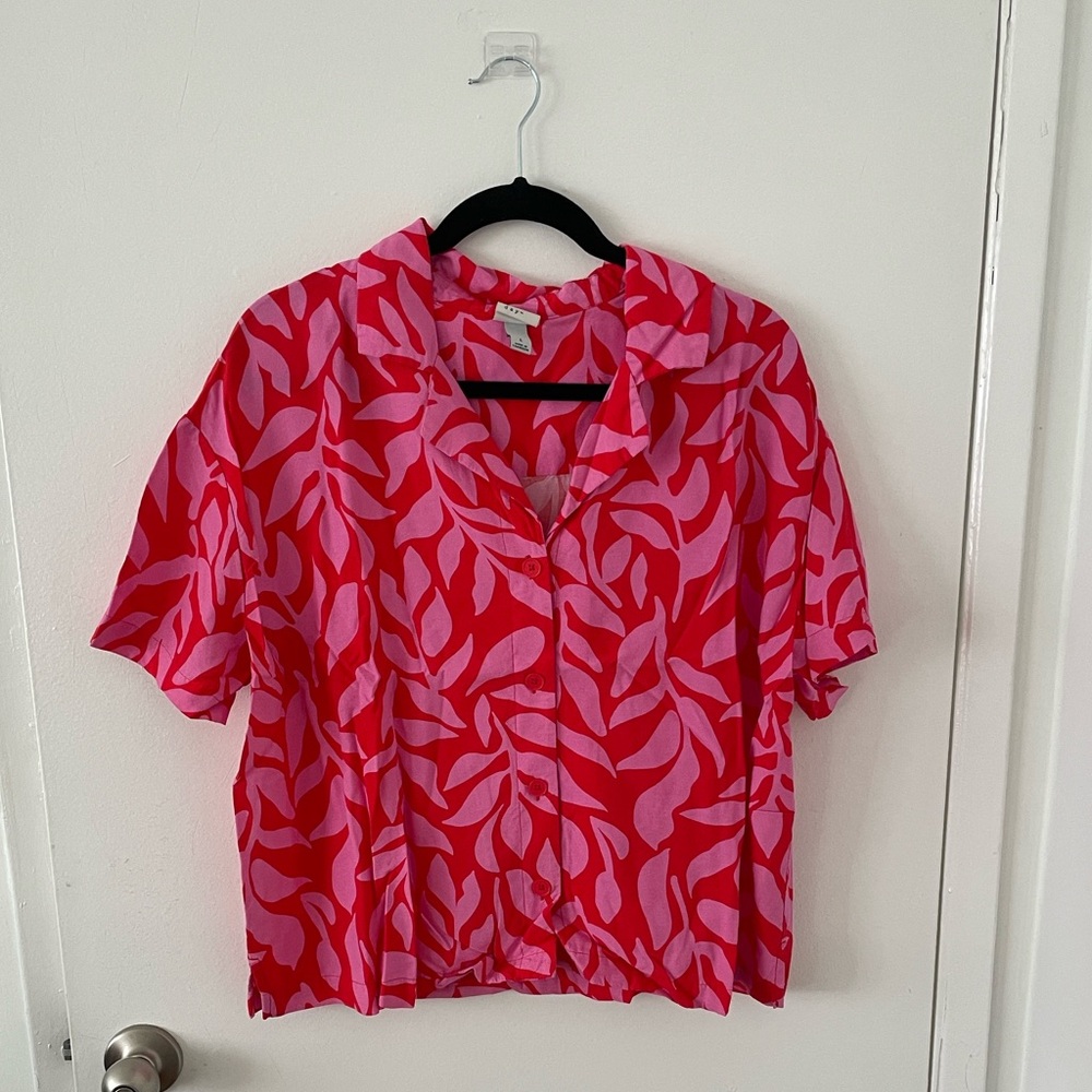 Target Red and Pink Leaf Print Women's Top and Pant Set